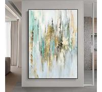 JACBON Grandes peintures texturées vertes et dorées, art mural abstrait, peintures décoratives modernes, peintes à la main, prêtes à accrocher, 50 x 75 cm (20 x 30 pouces) Cadre interne