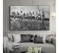 JACBON Impression sur toile murale Déjeuner au sommet d'un gratte-ciel Affiche New York Peinture d'art noir et blanc pour salon Décoration d'intérieur 60x105cm Sans cadre