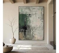 JACBON Impressions sur toile, art mural texturé gris, minimaliste, wabi-sabi, toile verte, peinture murale abstraite, art de décoration de chambre (60x80cm（24x31inch)/Cadre interne