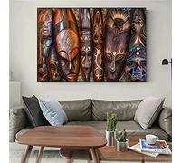 JACBON Masque Africain Toile Impression Ethnique Masque Tribal Art Mural Masque Visage Décor Afrique Oeuvre Décor Affiches et Impressions pour Chambre 30x50cm Sans Cadre