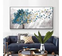 JACBON Moderne Nordique Bleu Arbre Papillon Toile Peinture Mur Art Affiches Imprime Mur Photos pour Salon Maison Décoration Murale 70x140 cm (28x55 pouces) Cadre Interne