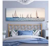 JACBON Paysage moderne voilier bateau à eau bateau de mer toile peinture affiches et impression mur art photo pour salon décor à la maison 55x165 cm sans cadre