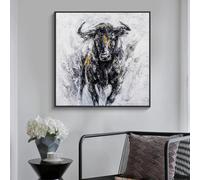 JACBON Peinture à l'huile abstraite de corrida de taureau imprimée sur toile, affiche imprimée de bétail, images d'art mural pour salon, bureau, décoration 50x50 cm sans cadre