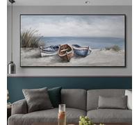 JACBON Peinture à l'huile abstraite sur toile avec 3 bateaux, bord de mer, plage, bateau, affiche nordique, images pour salon, décoration murale, 30 x 60 cm, sans cadre