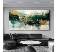 JACBON Peinture à l'huile abstraite verte, blanche et dorée, tableau d'art mural en marbre pour salon, toile, affiche d'art moderne, décor imprimé, 60x120 cm, sans cadre