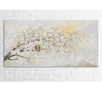 JACBON Peinture abstraite avec fleurs et oiseaux, décoration moderne, tableaux, art mural de bureau 60x120cm (24x47inch) Cadre interne