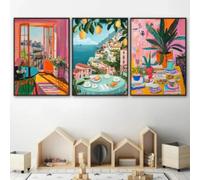 JACBON Peinture murale colorée, paysage de coucher de soleil, affiche chic et moderne, citron, bord de mer, magnifique toile, décoration de chambre, 40 x 60 cm, sans cadre