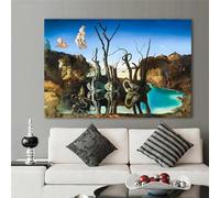 JACBON Peinture sur toile abstraite représentant des cygnes reflétant des éléphants, œuvre d'art murale pour salon, chambre à coucher, 70 x 100 cm (28 x 39 pouces), cadre intérieur