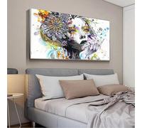 JACBON Peinture sur toile avec papillon et fille - Décoration murale abstraite - Art moderne - Décoration murale encadrée prête à accrocher - 70 x 100 cm - Cadre interne