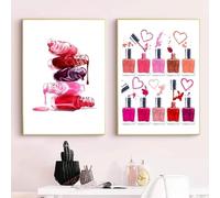 JACBON Peinture sur toile avec vernis à ongles, affiche de maquillage, décoration de salle de bain, art de vanité, salon de manucure, studio, décoration murale, 20 x 30 cm, sans cadre