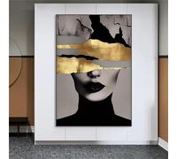 JACBON Peinture sur toile de femme dorée, affiche de femme moderne, peinture sur toile de mode, décoration de salon de maison, grand portrait, image 70x130cm sans cadre