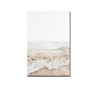 JACBON Peinture sur toile moderne beige avec vagues de l'océan, affiche côtière neutre, art mural, image pastel de plage pour décoration de chambre, 65 x 130 cm (26 x 51 pouces), sans cadre