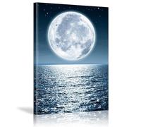 JACBON Peinture sur toile moderne et nordique, motif lune sur la mer, décoration murale, paysage marin, affiche, imprimés, pour salon, 30 x 40 cm, cadre interne