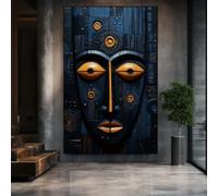 JACBON Peinture sur toile représentant un masque tribal, art africain, affiche murale, art abstrait, décoration esthétique pour salon, 65 x 130 cm, cadre interne