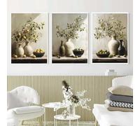 JACBON Peinture sur toile vintage rustique nature morte affiche plante fruit flore branche d'olivier rétro art mural cuisine chambre décoration maison 50x70cmX3 cadre interne
