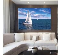 JACBON Peintures sur toile, voilier blanc, mer bleue, affiche nordique et impression, paysages marins, art mural, décoration de salon, bureau, 70 x 100 cm (28 x 39 pouces), sans cadre