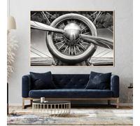 JACBON Photo imprimée en noir et blanc avec turbine d'avion, peinture sur toile, hélice d'aviation, décoration murale pour salon, 80 x 120 cm, sans cadre