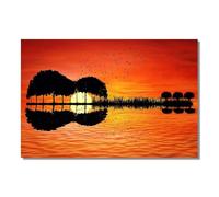 JACBON Reflection Of Trees At Sunset Guitar Oil Painting on Canvas Art Posters and Prints Nordic Wall Picture for Living Room 30x45cm（12x18inch InternalFrame