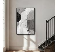 JACBON Tableau minimaliste gris, grand format, noir et blanc, abstrait, moderne, vertical, pour salon, impression sur toile 70 x 100 cm (28 x 39 pouces) avec bordure noire.