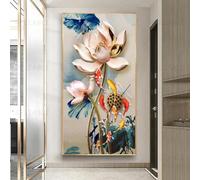 JACBON Tableau mural avec motif de carpes koï, peinture chinoise sur toile, affiche moderne, abstrait, doré, 30 x 60 cm, cadre interne