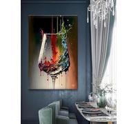JACBON Tableau sur verre à vin coloré | Impressions sur toile | Cadeau pour amateur de vin | Décoration murale abstraite pour la cuisine, 60 x 90 cm (24 x 35 pouces) avec cadre interne