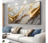 JACBON Toile décorative murale en marbre blanc et doré, peinture artistique pour bureau, salon, chambre à coucher, décoration murale, 70 x 140 cm (28 x 55 pouces), sans cadre