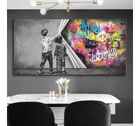 JACBON Toile imprimée Street Art Banksy Graffiti Art mural Derrière le rideau Peinture sur toile Art mural Photos pour décoration intérieure 70x140cm (28x55 pouces) Cadre interne