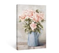 JACBON Toile murale avec fleurs et roses, peinture rose et bleu, impression botanique, affiche pour salle de bain, chambre à coucher, ferme, décoration nordique, 20 x 30 cm, sans cadre