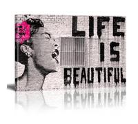 JACBON Toile murale Banksy La vie est belle Graffiti et Street Art Personnages célèbres Pop Art Moderne pour salon Chambre Bureau 40x60cm (16x24 pouces) Cadre interne