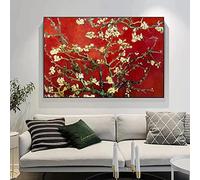 JACBON Vincent Van Gogh Impression sur toile avec amandier en fleurs rouges - Décoration de chambre moderne - Décoration murale tendance - 70 x 100 cm - Sans cadre
