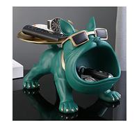 Jaccmlit Plateau de Bulldog Entrée Vide Poches - Sculpture Décorative en Résine Bouledogue Français, Vert