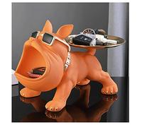 Jaccmlit Statue De Bouledogue Plateau, Statue De Bouledogue Entrée Vide Poches Sculpture En Résine Statue Décorative Bouledogue Français,Orange