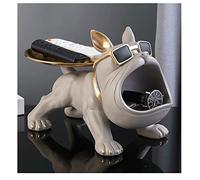 Jaccmlit Statue de Bulldog Plateau, Entrée Vide Poches Sculpture en Résine Décorative Française, Gris