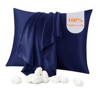 Jaciu Taie d'oreiller 100% Soie, pour Cheveux et Peau, des Deux côtés Taie d'oreiller en Soie de mûrier 21 Momme 600 Fils au Pouce Doux et Respirant （Bleu Marin, Roi: 51x91cm, 1 pièce）