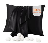 Jaciu Taie d'oreiller 100% Soie, pour Cheveux et Peau, des Deux côtés Taie d'oreiller en Soie de mûrier 21 Momme 600 Fils au Pouce Doux et Respirant （Noir, Roi: 51x91cm, 1 pièce）