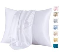 Jaciu taie d'oreiller en Soie pour Les Cheveux et la Peau taie d'oreiller Soie Étui d'oreiller en Soie Naturelle avec Fermeture éclair,Confortable Doux Respirable, Blanc 40X60cm 1 pièce