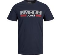 JACK & JONES Men Logo T-Shirt Plus Size | Round Neck Shortsleeve Shirt | Oversize JJECORP, Couleurs:Bleu-foncé-2, Size:7XL