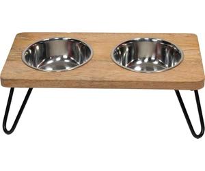 JACK AND VANILLA, Bol élégant en Bois Brun avec Support en Bois Marron, Gamelle pour Animaux, Design Moderne, Dimensions 19x35x12 cm, Modèle Bon Appetit