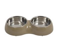 JACK AND VANILLA, Gamelle Double Antidérapante en INOX et Plastique Taupe pour Animaux, 2x480ml, Design Élégant et Pratique, Idéale pour Chien et Chat, 2x480ml, Taupe/INOX, Modèle Bon Appetit