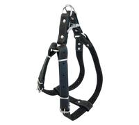 JACK AND VANILLA, Harnais en Cuir Noir Robuste pour Chien, Ajustement personnalisé 25mm de Large, Longueur réglable 65-90cm, Confort Optimal et sécurité renforcée, Noir 25mmx65-90cm, Modèle Cuir Gras