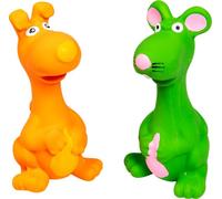 JACK AND VANILLA, Kangourou en Latex Non Toxique pour Chiens/Chats, Design coloré et réaliste, Facile à Nettoyer, Durable, stimule l'apprentissage, Taille 13 cm, Couleur variée, Modèle Latex Toys