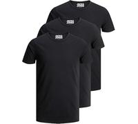 JACK & JONES 12167630 Lot de 3 t-shirts basiques à col rond pour homme Coupe ajustée Couleur unie Blanc/noir/bleu/gris, Lot de 3 - Couleur : noir, XXL