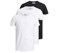 JACK & JONES 12167630 Lot de 3 t-shirts basiques à col rond pour homme Coupe ajustée Couleur unie Blanc/noir/bleu/gris, Lot de 3 couleurs Mix 3, XXL