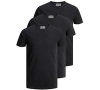JACK & JONES 12167630 Lot de 3 t-shirts basiques à col rond pour homme Coupe ajustée Couleur unie Blanc/noir/bleu/gris, Lot de 3 - Couleur : noir, M