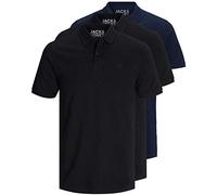 JACK & JONES 12171776 Lot de 3 polos pour homme, coupe slim, manches courtes, Noir/blanc/bleu/gris, XS S M L XL XXL, L