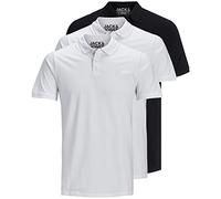 JACK & JONES 12171776 Lot de 3 polos pour homme, coupe slim, manches courtes, Noir/blanc/bleu/gris, XS S M L XL XXL, S