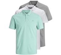 JACK & JONES 12171776 Lot de 3 polos pour homme, coupe slim, manches courtes, Noir/blanc/bleu/gris, XS S M L XL XXL, S