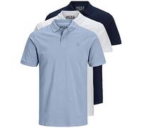JACK & JONES 12171776 Lot de 3 polos pour homme, coupe slim, manches courtes, Noir/blanc/bleu/gris, XS S M L XL XXL, M