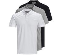 JACK & JONES 12171776 Lot de 3 polos pour homme, coupe slim, manches courtes, Noir/blanc/bleu/gris, XS S M L XL XXL, S
