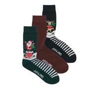 JACK & JONES Chaussettes 'JACSNOWY XMAS' vert foncé / rouge foncé / noir / blanc, Taille 41-46